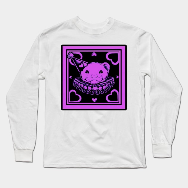 Love Ferret In Purple - Black Outlined Version Long Sleeve T-Shirt by Nat Ewert Art